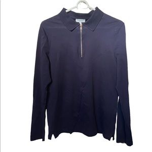 Reiss Navy 100% Cotton Quarter Zip Long Sleeve Pique Size Extra Small Polo Top.